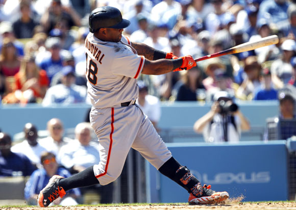 Pablo Sandoval hits a three-run homer in the fifth inning.