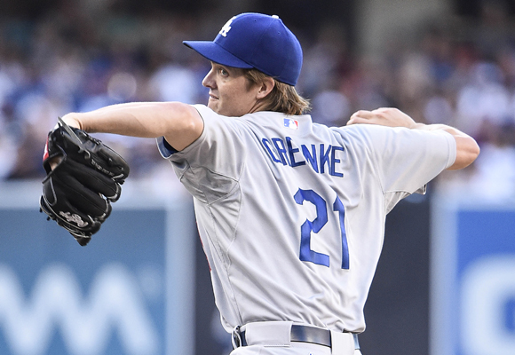 Dodgers starter Zack Greinke delivers a pitch during the first inning of the team's 2-1 loss to the San Diego Padres.