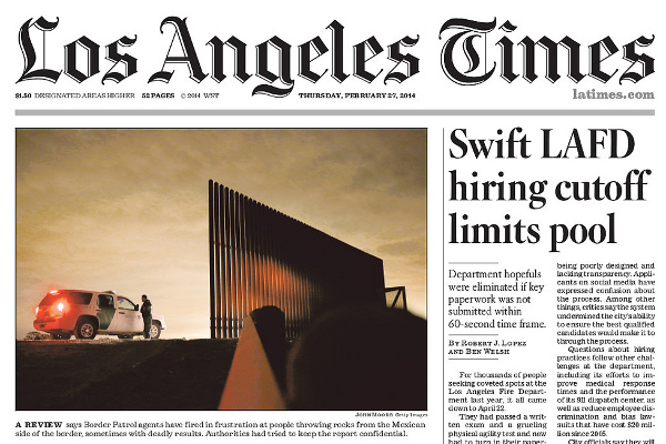 The front page of The Times' print edition featured an investigation of the LAFD's hiring process.