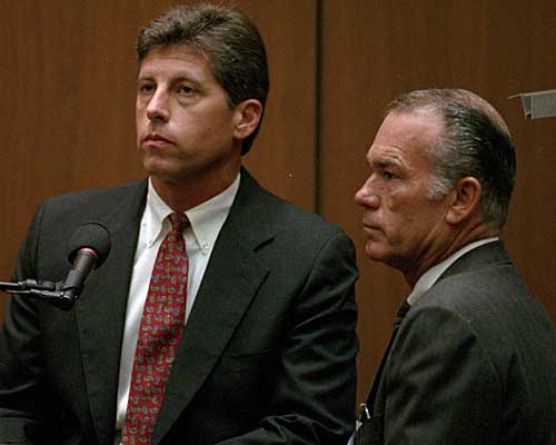 With his attorney, Darryl Mounger, at his side, right, former Detective Mark Fuhrman invoked his 5th Amendment rights.