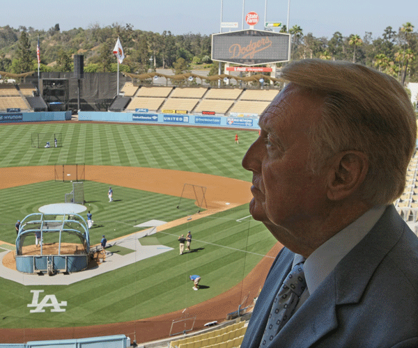 Vin Scully has been calling Dodgers games since before Dodger Stadium opened in 1962.