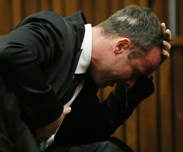 Pistorius breaks down in court. 