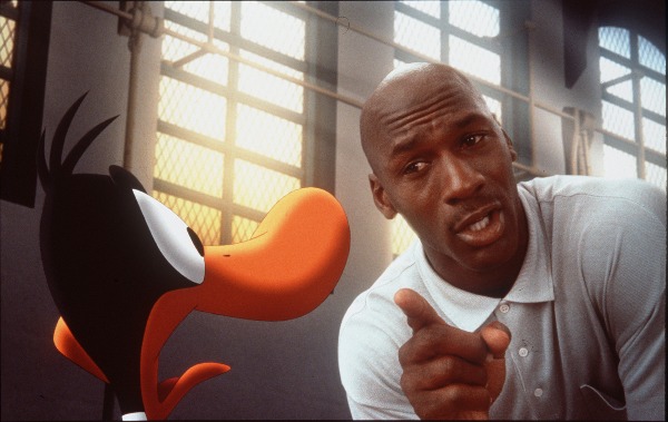 Daffy Duck and Micheal Jordan in Warner Bros.' animated comedy, "Space Jam."