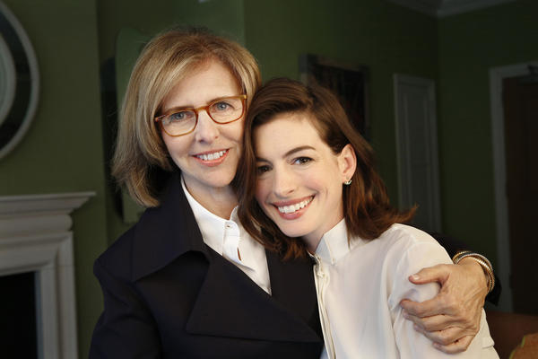 Nancy Meyers and with star of "The Intern," Anne Hathaway.