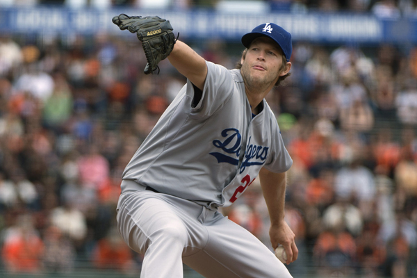 Dodgers starter Clayton Kershaw delivers a pitch during the first inning of a 4-0 loss to the San Francisco Giants.