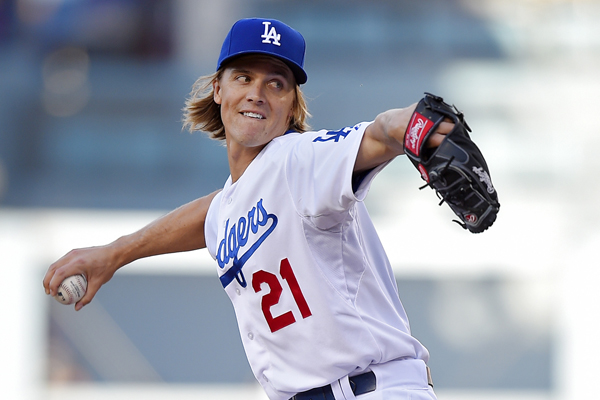 Dodgers starter Zack Greinke delivers a pitch during the first inning of a 6-3 win over the Rockies at Dodger Stadium.