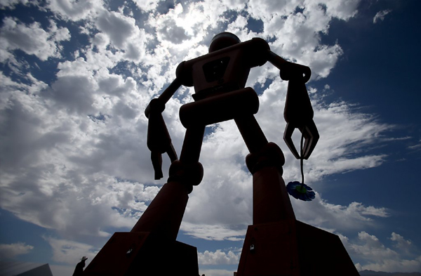 A giant robot sculpture at Coachella in 2014.