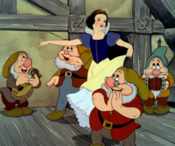 Snow White dances to "The Silly Song" with the dwarfs.