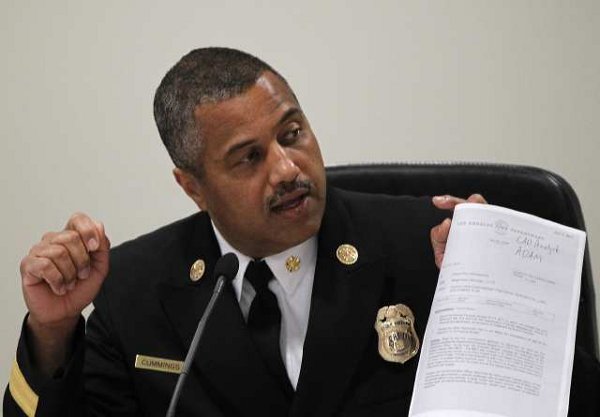 Fire Chief Brian Cummings speaking to the city Fire Commission.