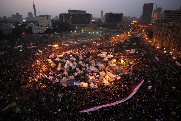 Protesters in Tahrir Square demonstrate against Egyptian President Mohamed Morsi's decree.