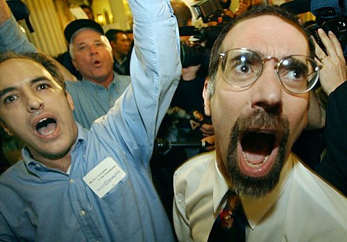 Josh Friedes, right, and Scott Lacava demonstrate at the statehouse where the Senate voted down the ban.