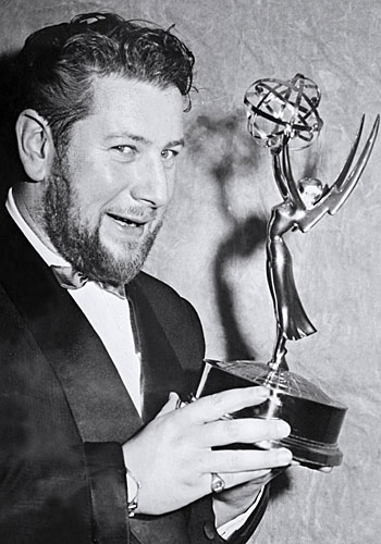 British dramatist Peter Ustinov holds his acting Emmy for "The Life of Samuel Johnson."