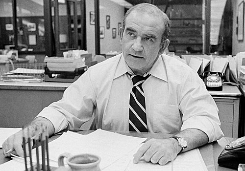 Ed Asner in character as city editor of the Los Angeles Tribune in "Lou Grant."