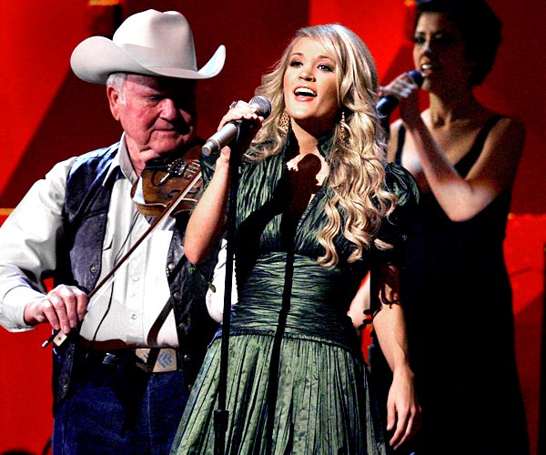 Carrie Underwood performs during the 49th Grammy Awards.