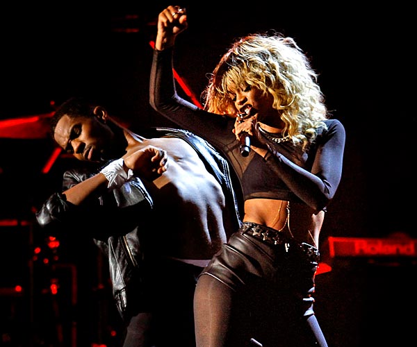 Rihanna performs at the 54th Grammy Awards.